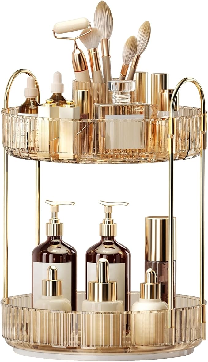 360 Rotating Makeup Organizer - Large-Capacity Skincare & Makeup Storage with 2-Tier Perfume Organizers, Cosmetic Dresser & M