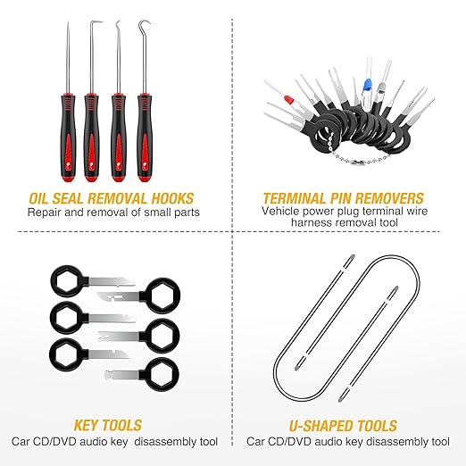 GOOACC 200Pcs Trim Removal Tool, Auto Push Pin Bumper Retainer Clip Set Fastener Terminal Remover Tool Adhesive Cable Clips R