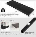 Floating Shelves for Wall, 40" W x 12" D x 2" H, 1 Pack of Long Wall Mounted Engineered Wood Shelves with Invisible Brackets 