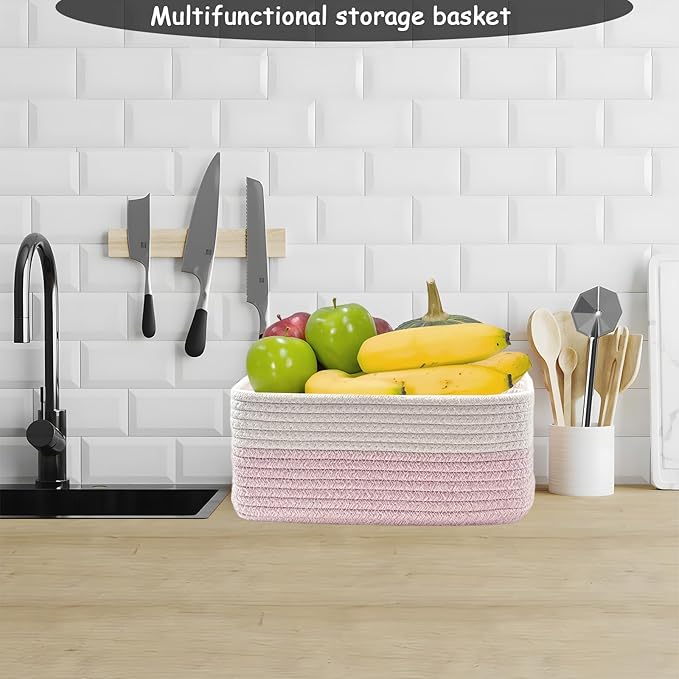 COMFY-HOMI 13" x 8.5" x 5.1" Storage Baskets for Organizing | Cotton Rope Woven Basket | Toy Storage Bin Box | Basket for She