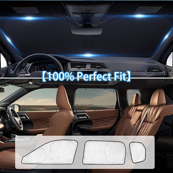 KMF 8pcs Thicken Sun Shades for Mitsubishi Outlander(Not Sport) 2022-2026 Accessories, Full Car Window Covers Sunshade for Windshield Side Rear, UV Block and Blackout Privacy for Car Camping Outdoor