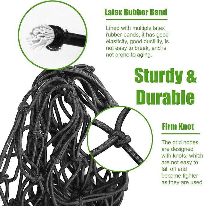 WSSROGY 3' x 4' Cargo Net Stretches to 6' x 8', Heavy Duty Cargo Netting for Pickup Truck Bed, Roof Rack Net with Hooks Carabiners