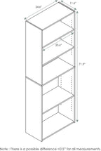 FURINNO Wright 5-Shelf Bookcase, Soft White