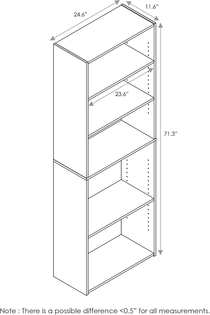 FURINNO Wright 5-Shelf Bookcase, Cinnamon Cherry