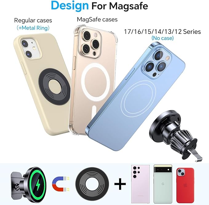 Coolpow for Magsafe Car Mount Charger【100% Stable】15W Magsafe Car Charger Magnetic Phone Holders for Your Car Accessories for Women Men Car Phone Holder Wireless Car Charger for iPhone 17 16 15 14 13