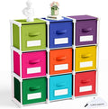 Geelin 9 Cube Toys Storage Organizer with Fabric Bins and Labels, 11 Inch Collapsible Cubby Storage Drawers Colorful Dresser 