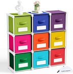 Geelin 9 Cube Toys Storage Organizer with Fabric Bins and Labels, 11 Inch Collapsible Cubby Storage Drawers Colorful Dresser 