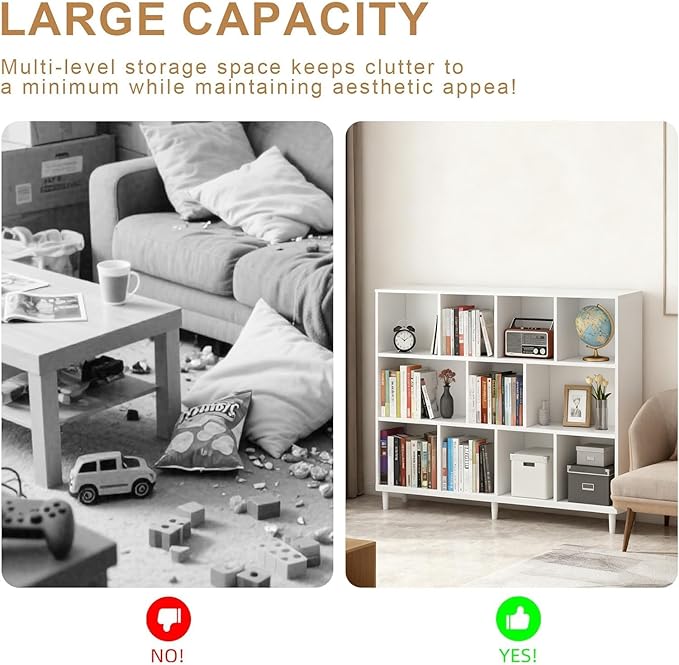11 Cube Storage Organizer | Book Storage|Wide Bookshelf |Wooden Bookshelves -Cubic Storage Cabinet（Storing Books,Toys & More 