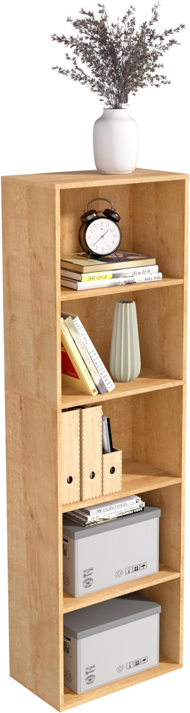 Wooden 5 Cube Storage Organizer, Oak 5 Tier Bookcase Bookshelf Freestanding Storage Display Organizer, Versatile Cubes Open S