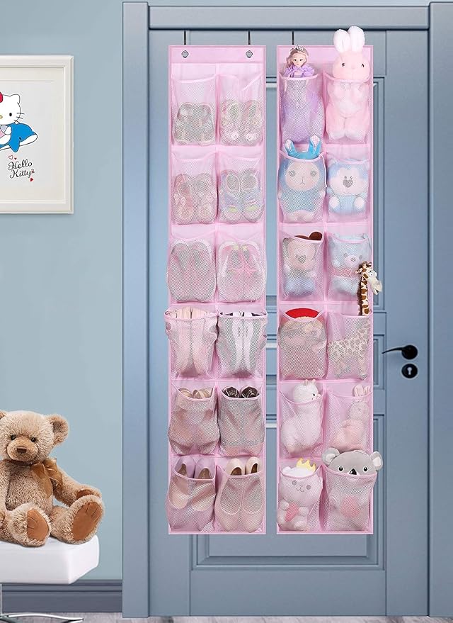 MISSLO Over The Door Shoe Organizer 12 Large Mesh Pockets Hanging Narrow Closet Door, Baby Hanging Shoe Rack Kids Closet Stor