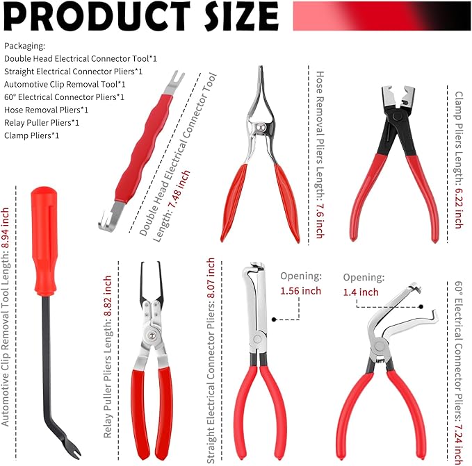 7PCS Automotive Electrical Terminal Connector Separator Removal Tool Kit,60°/Straight/Dual Head Electrical Disconnect Pliers 