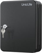 Uniclife Steel Key Cabinet Wall Mounted Organizer - 28 Keys, 2 Unlocking Keys - Black Frosted Security Box with Hooks and Col