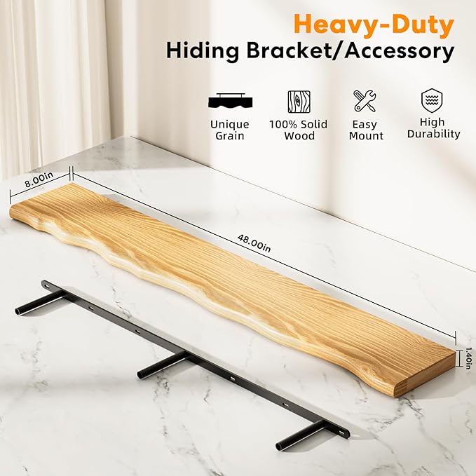 Floating Shelves for Wall Rustic Farmhouse 48 Inch Floating Shelf Bathroom Wooden Shelves for Wall Mounted Live Edge Pine She