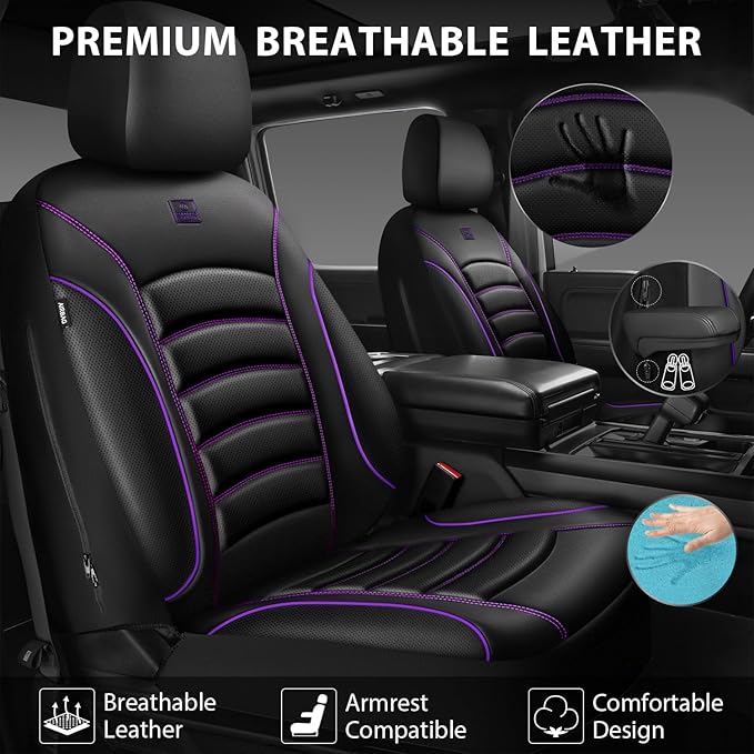 CAR PASS 3D Foam PU Leather Car Seat Covers, Universal Seat Covers Front 2 for Trucks SUV Sedan Automotive Seat Covers Armres