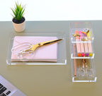 Clear Acrylic Desk Organizer for Office or Home Desk Drawer Dividers, Makeup Vanity Storage Bins, Stackable 4-Pack, Acrylic A
