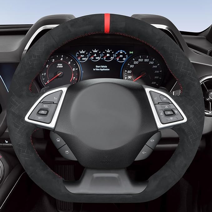 MEWANT Hand Stitched Steering Wheel Cover Wrap for Chevrolet Camaro 2017-2022 Steering Wheel Accessories for Chevrolet Camaro 2017-2022