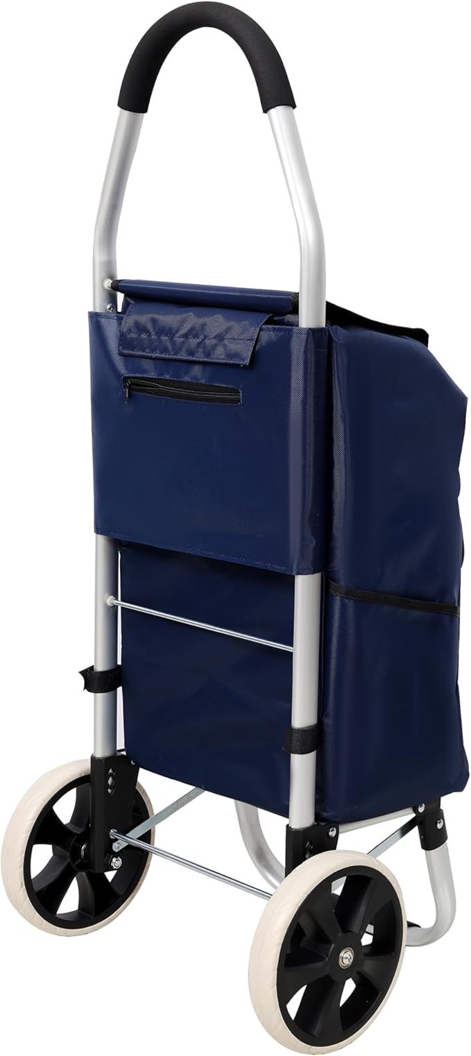 【LuckyNote】 Shopping Trolley with Wheels,Trolley Black Foldable Shopping Cart,Removable Shopping Oxford Waterproof Bag (Blue)