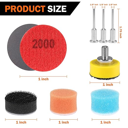 203 PCS 1 Inch Sanding Disc,Hook and Loop 60 to 10000 Wet Dry Sandpaper with 1/8" Shank,Backing Pad,Foam Buffering Pad,Foam S
