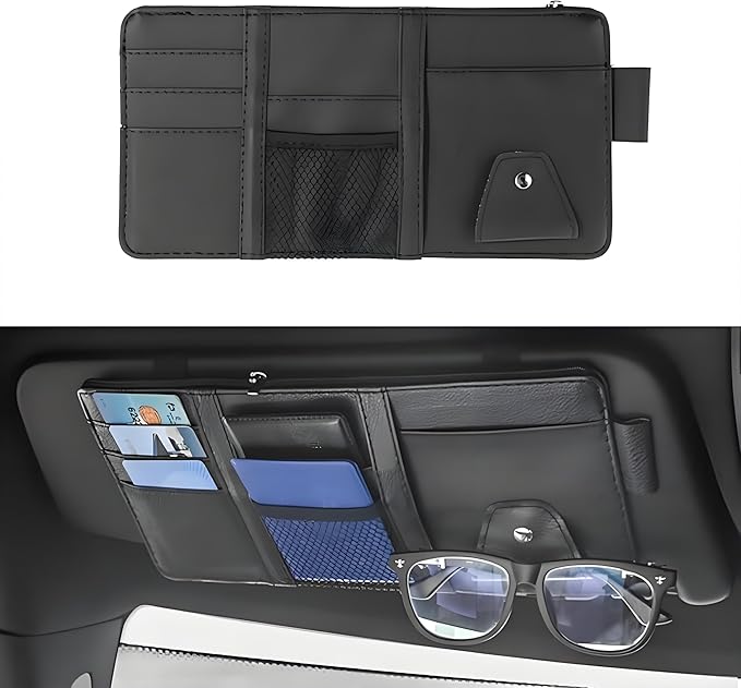 2 Pack Car Visor Organizer for Ford F150 2021-2025, Sun Visor Storage Pouch Premium PU Leather Interior Accessories Pocket Multi-Function Card Holder,Black