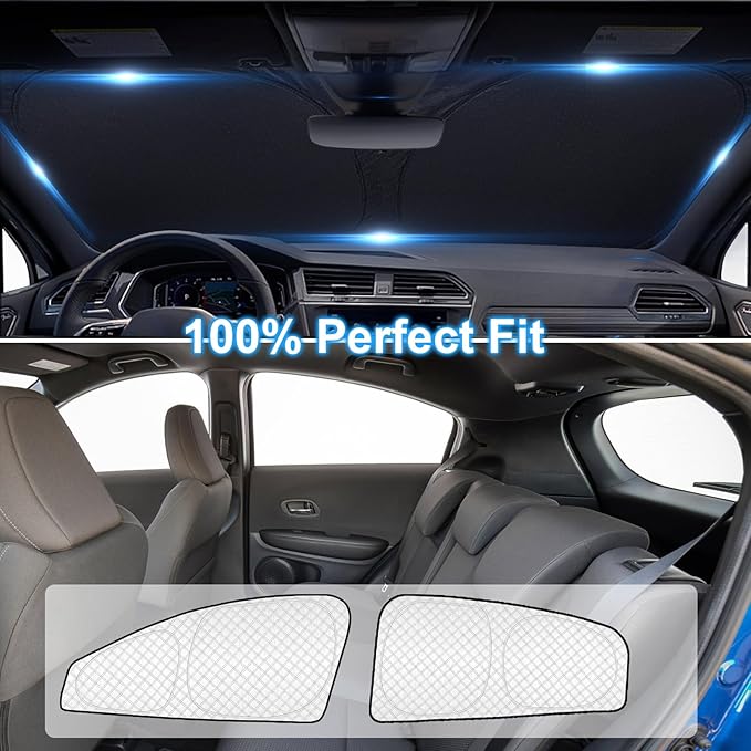 KMF 6pcs Thicken Sun Shades for Honda HR-V 2016-2022 Accessories (LX, EX, EX-L, Sport, Touring), HRV Sunshade Full Car Window Covers for Windshield Side Rear, UV Block and Blackout for Camping Outdoor