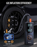 Tire Inflator Portable Air Compressor, 160PSI Cordless Air Pump for Car Tires, 6X Faster Inflation Air Compressor with Tire Gauge Pressure, Tire Pump with LED for Car, Motorcycle, Bicycle and Ball