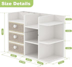 Large Makeup Organizer Countertop With Brush Holder Drawer For Vanity,Bamboo Bathroom Counter Organizers And Storage,Cosmetic