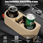 Car Seat Gap Filler Organizer with Cup Holder, Leather Multifunctional Vehicle Front Seat Crevice Storage Box Bag, Automotive Console Side Bucket Pocket, Universal Fit (Beige)