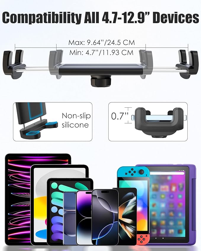 Charchendo [Custom Fit] Tablet Holder for Tesla Model Y & Model 3, Integrated Seat Backrest Mount for iPad Pro Air Mini, Rock-Solid No-Shake Bracket for Kids, Not for Model S/X or Other Cars