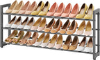 FAVOOSTY 3-Tier Expandable Shoe Rack, Adjustable Shoe Shelf Storage Organizer Space Saving Metal Free Standing Shoe Rack for 