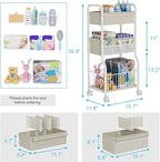 3-tier Baby Diaper Caddy Organizer and Storage Cart with 4+3 Dividers, Metal Utility Cart with Lockable Wheels for Nursery, B