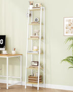 Hzuaneri Ladder Shelf, Bookshelf Bookcase, Freestanding Corner Storage Shelve with 2 Hooks for Home Office, Living Room, Kitc