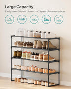 SONGMICS Shoe Rack, 4-Tier Shoe Organizer, Metal Storage Shelf, Upright or Upside Down, for 20-25 Pairs, Stackable, for Entry