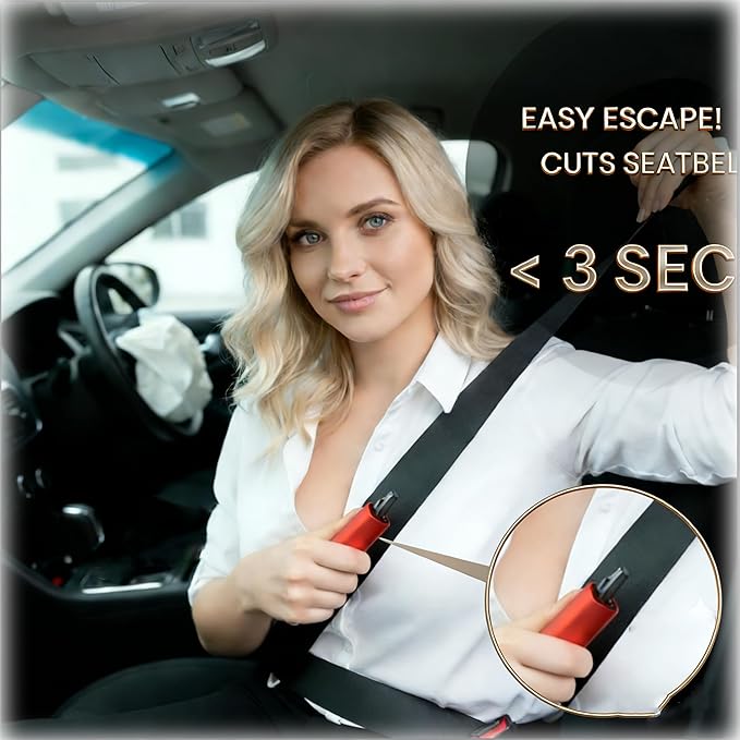 Car Window Breaker & Seatbelt Cutter, Japan-Seki Vacuum Heat-Treated Stainless Steel Spring Loaded Safety Hammer, Underwater 