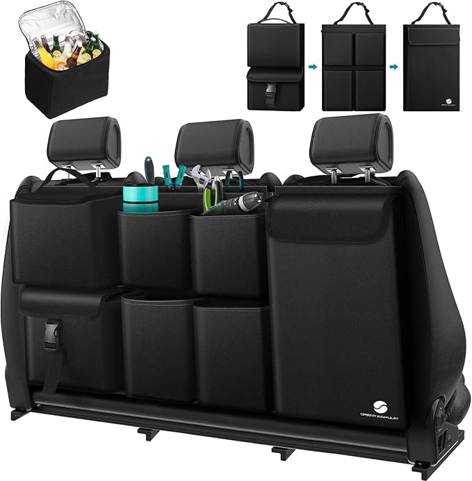 Hanging Car Trunk Organizer with Cooler, Large Pockets, Zippers Detachable Seat Back Waterproof Car Storage Trunk Organizer for Jeeps