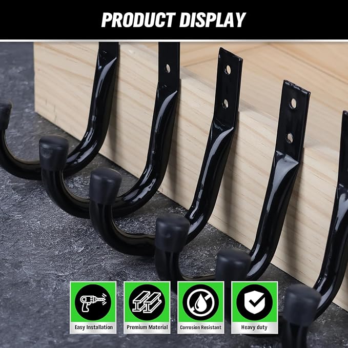 Heavy Duty Garage Storage Hooks, 12-piece Bike Hooks for Garage Wall, Utility Garage Hooks, Wall Mount J Hook for Hanging, La