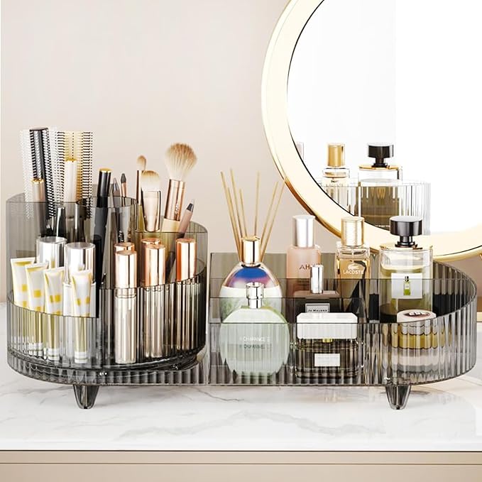 Rotating Makeup Organizer for Vanity with Brush Holder, Cosmetic Makeup Storage Organizer, Large Spinning Makeup Skincare Org