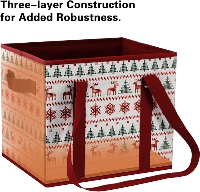 Reusable Grocery Bags 3 Pack - Heavy Duty Reusable Shopping Bags with Hard Bottom & Long Handles, Stand Up Grocery Boxes Reusable Foldable, 13x10.23x11in, Reindeers