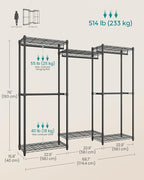SONGMICS Heavy-Duty Clothes Rack, Garment Rack, Portable Closet, 68.7-Inch Wide Clothing Rack with Adjustable Mesh Shelves an