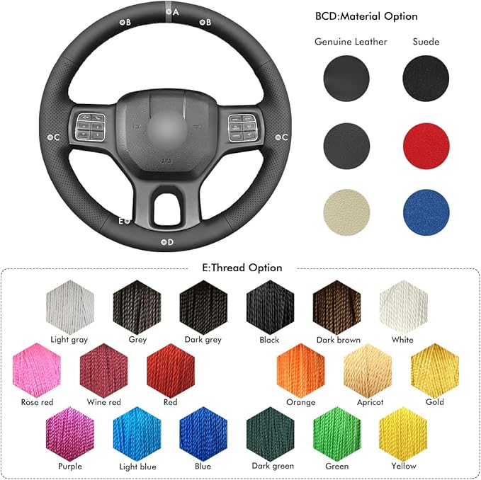 MEWANT Steering Wheel Covers for Dodge RAM 1500/1500 Classic / 2500/3500 / 5500 Hand-Stitched Genuine Leather ram Steering Wheel Wrap