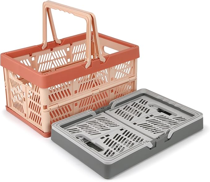 Domiella 2-Pack Foldable Storage Baskets, Collapsible PP Crates with Handles - 20L Capacity, Strong and Portable for Home Org