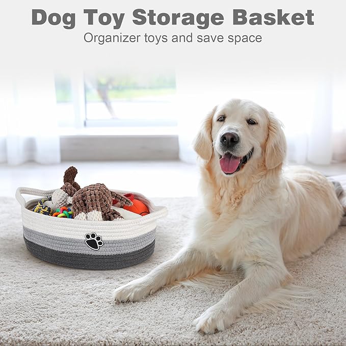 Optish Dog Toy Easter Basket, Toy Box and Bin for Dog Cat Storage, 13.5" X 11" X 5" Small Woven Rope Basket for Baby Storage,