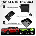 Muslogy Center Console Organizer & Hidden Box & Cup Holder Inserts Compatible with 2025 2026 Toyota 4Runner Accessories Armrest Storage Tray Divider Secret Compartment Non-Slip Cupholder 3PCS