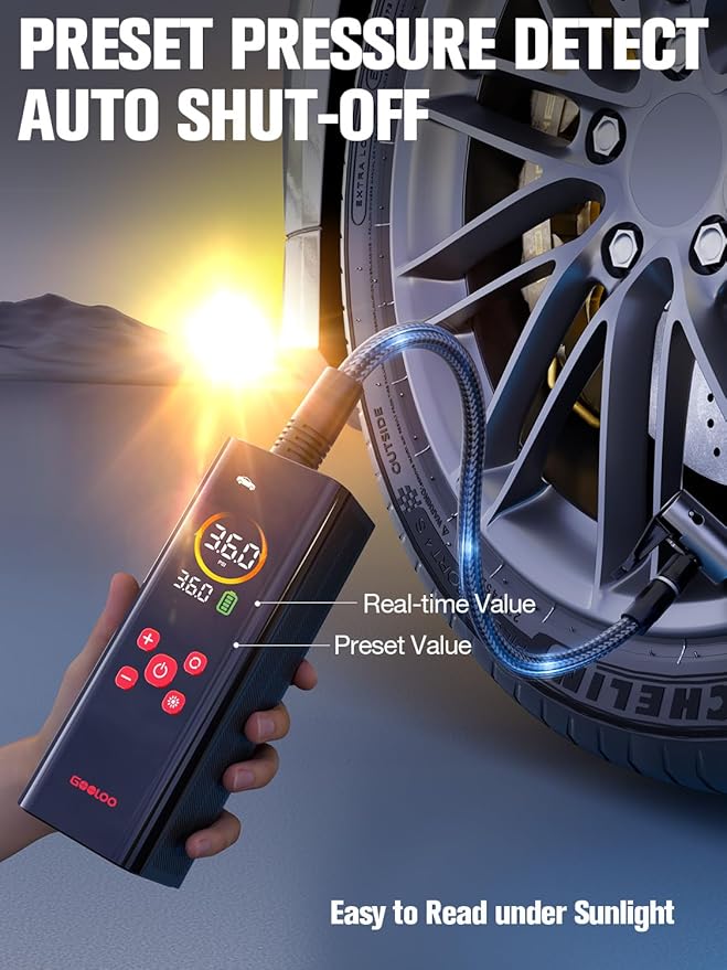 GOOLOO AP150 PRO Tire Inflator Portable Air Compressor, Upgraded UI Color LED Screen & 4X Faster Car Air Pump with Pressure Gauge, 12V Electric Tire Pump with Auto Shut-off for Car,Bike,Ball