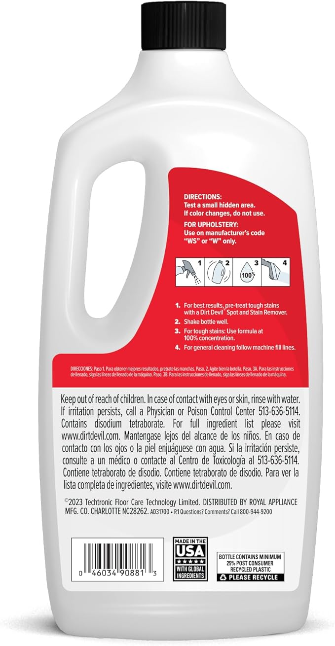 Dirt Devil Pet Portable Spot Cleaner Solution,32 oz.,Fresh Blossom Scent,Upholstery and Carpet Shampoo Solution,Eliminates Pe