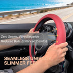 PINCTROT Nappa Leather Steering Wheel Cover, Slim Fit No Bulk Design, One Piece Leather with Breathable Perforation, Fit Like