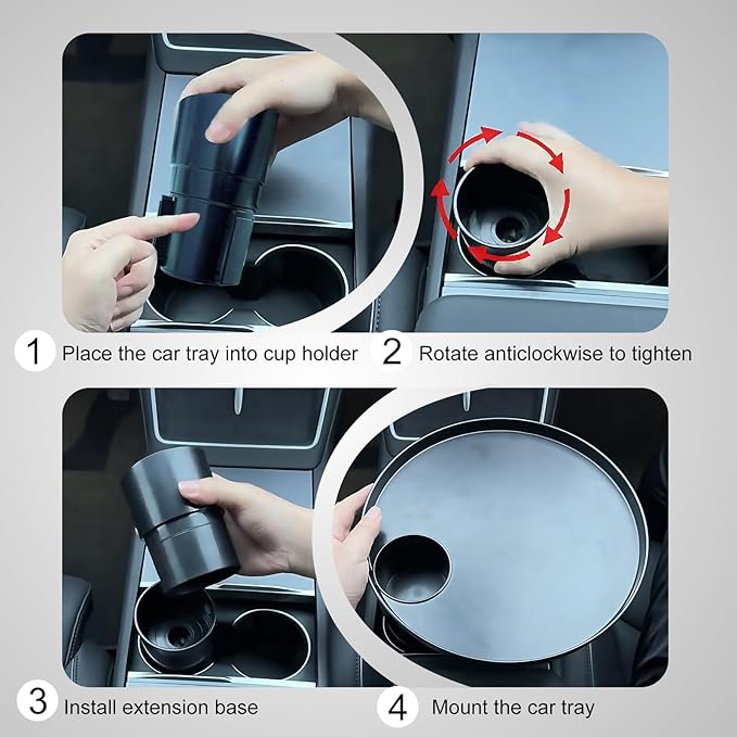 Car Tray 360° Rotating Cup Holder Table Organizer for Car Center Console Car Accessories Compatible with Most Vehicle
