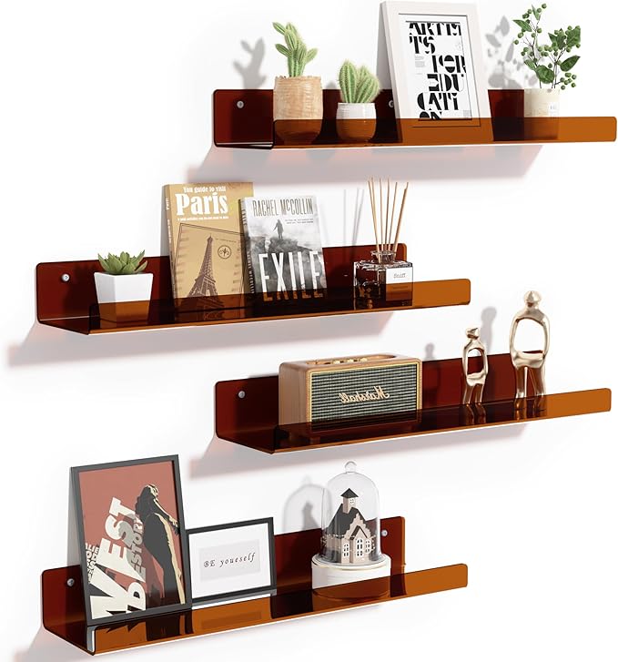 upsimples Acrylic Shelves for Wall Decor, 15" Display Shelf Perfume Organizer for Bathroom, Bedroom, Living Room, Floating Bo