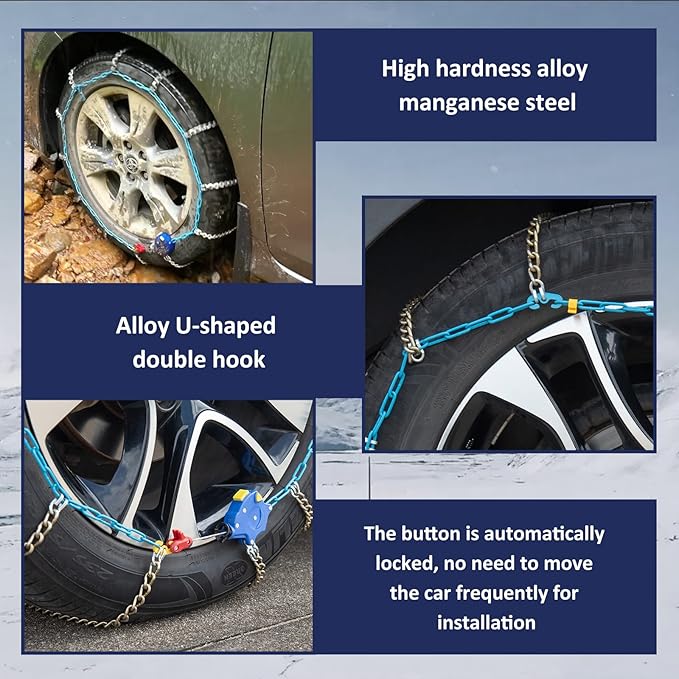 Auto Tightening Snow Chains Tire Chains, 1-Minute Quick Install, Twist-Link, Wear-Resistant, Universal for Car/SUV/Pickup Tru
