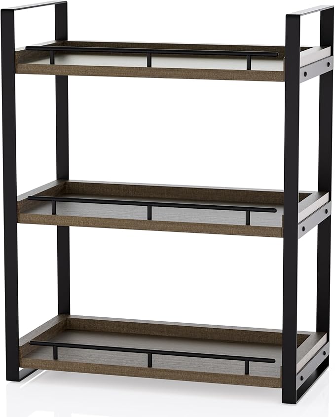 Bathroom Counter Organizer, 3 Tier Wood Countertop Shelf for Vanity, Skincare, Makeup, Kitchen Coffee and Sink Storage, with 