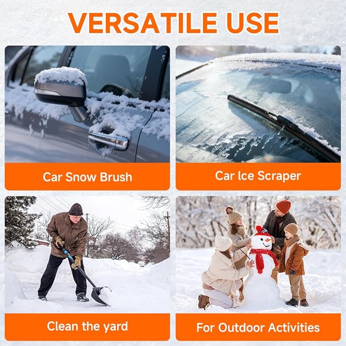Snow Brush with Ice Scraper, Ice Scrapers, Car Windshieldand Extendable Snow Brush with Foam Grip and 360° Pivoting Brush Head, Detachable Snow Scrapers & Ergonomic Foam Grip for Cars (Orange)